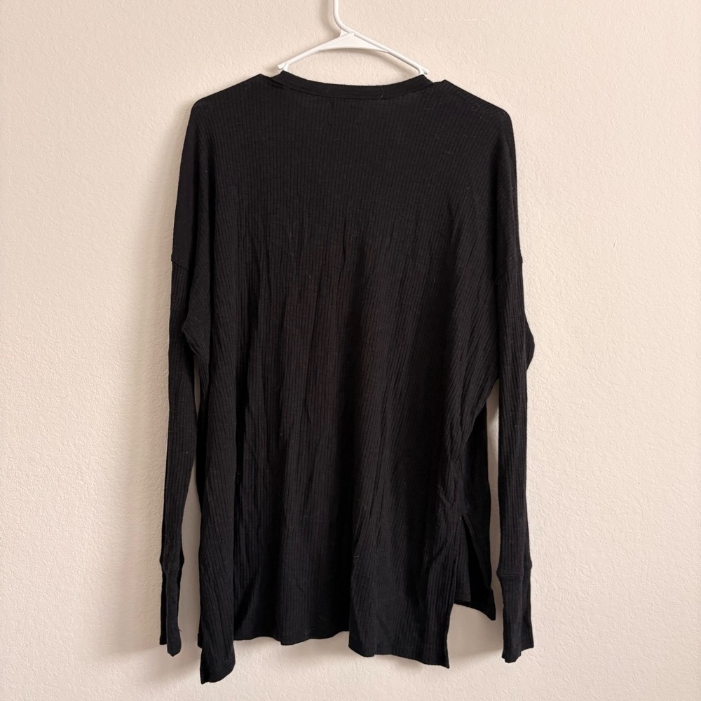 Aerie Black Ribbed Oversized Long Sleeve Top - size S - Picture 6 of 6